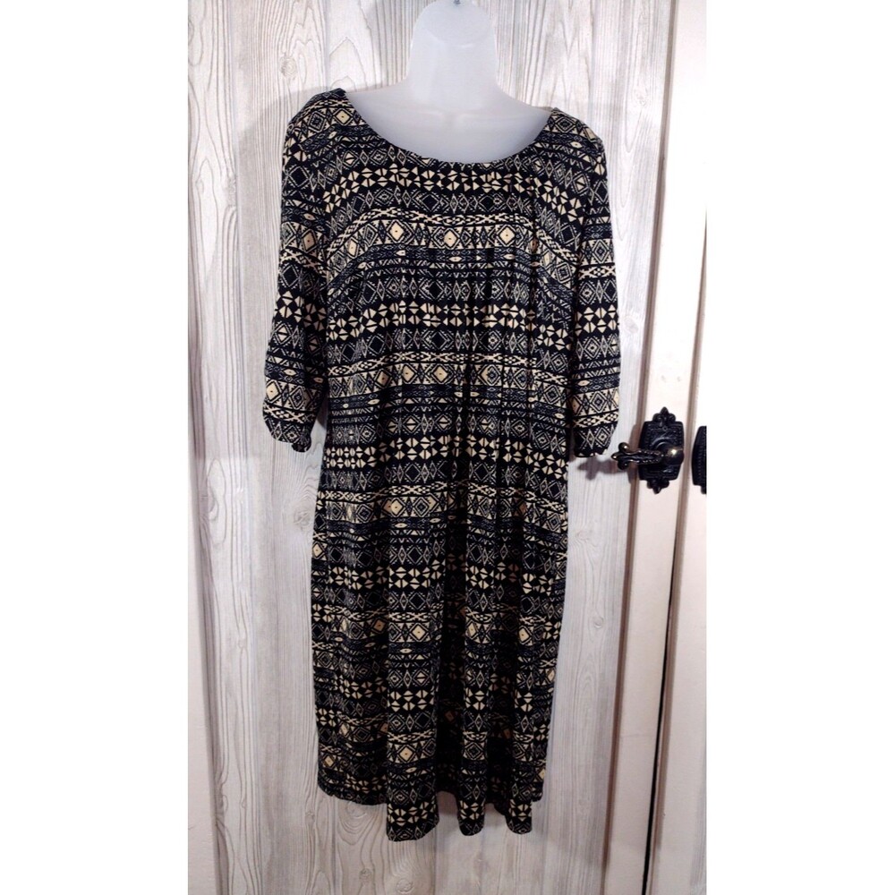 Perceptions New York Women Dress XL Black Geometric 3/4 sleeves
